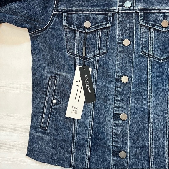 Liverpool Los Angeles Velvet Trim Frayed‎ Denim Jacket Sz S NWT - Picture 4 of 16